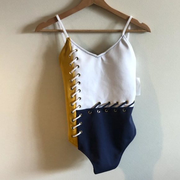 Derek Lam 10 Crosby Laced Color Block One-Piece Sw - Picture 3 of 10